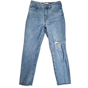 Madewell High-Rise Slim Boyfriend Women 27 Distress Light Wash Denim Frayed Hem